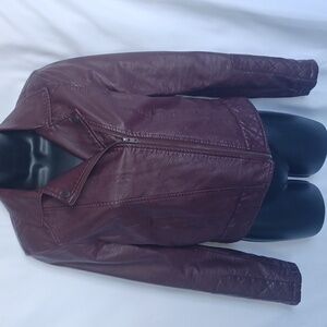 Jack Maroon Soft Faux Leather Jacket, S, XS, 17" Ptp, 20" Long